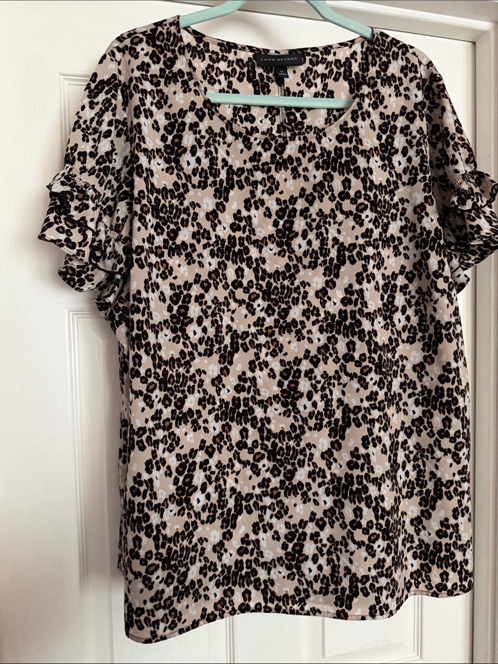 Lane Bryant Taupe and Black Leopard Ruffle Sleeve Blouse